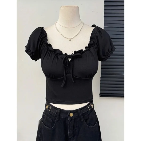 Áo Kiểu Croptop Trể Vai Buộc Nơ - Áo Hở Vai Nhún Bèo Mặc 2 Kiểu Tôn Dáng