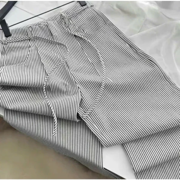 Quần Kẻ Sọc Nữ Mix Dây Eo (Chất Kaki Jean) Dày Dặn Lưng Cao Tôn Dáng Mặc Thoải Mái