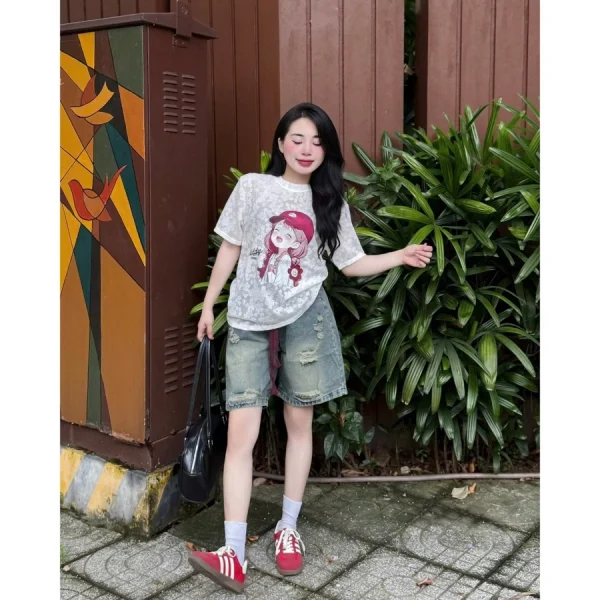 set Áo bé cutee mix quần jean lửng rách – style năng Động, cá tính cho nàng genz