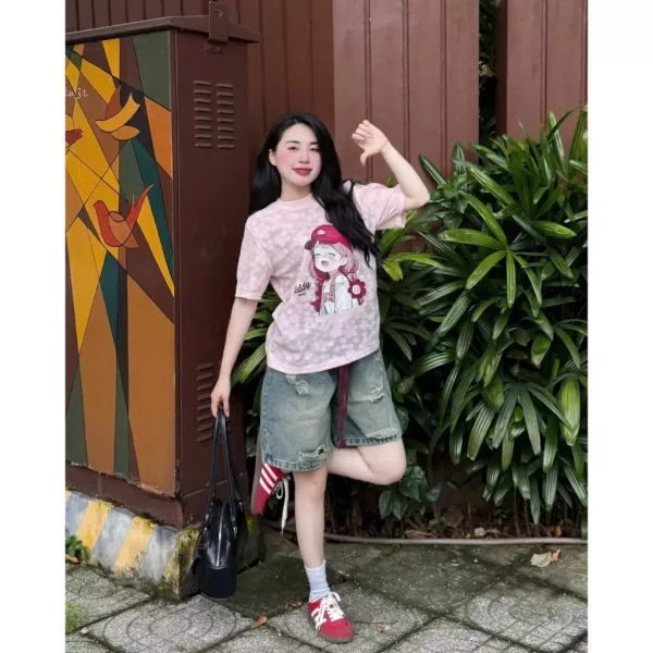 set Áo bé cutee mix quần jean lửng rách – style năng Động, cá tính cho nàng genz