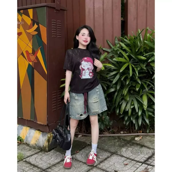 set Áo bé cutee mix quần jean lửng rách – style năng Động, cá tính cho nàng genz