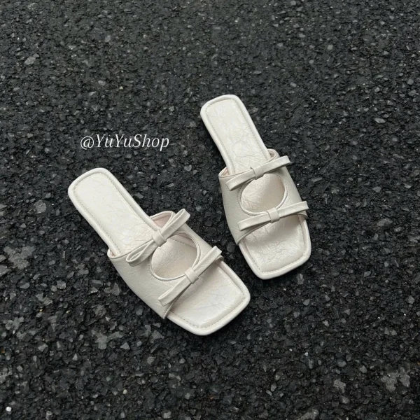 dép lê nữ mũi vuông thiết kế 2 nơ nhiều màu xinh đẹp