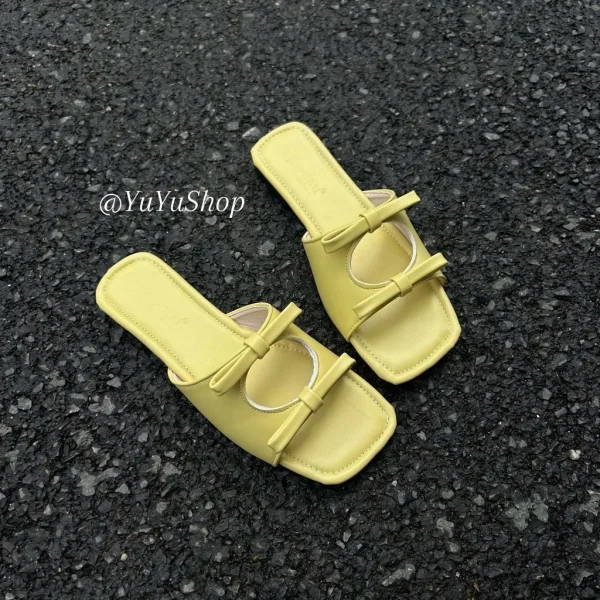 dép lê nữ mũi vuông thiết kế 2 nơ nhiều màu xinh đẹp